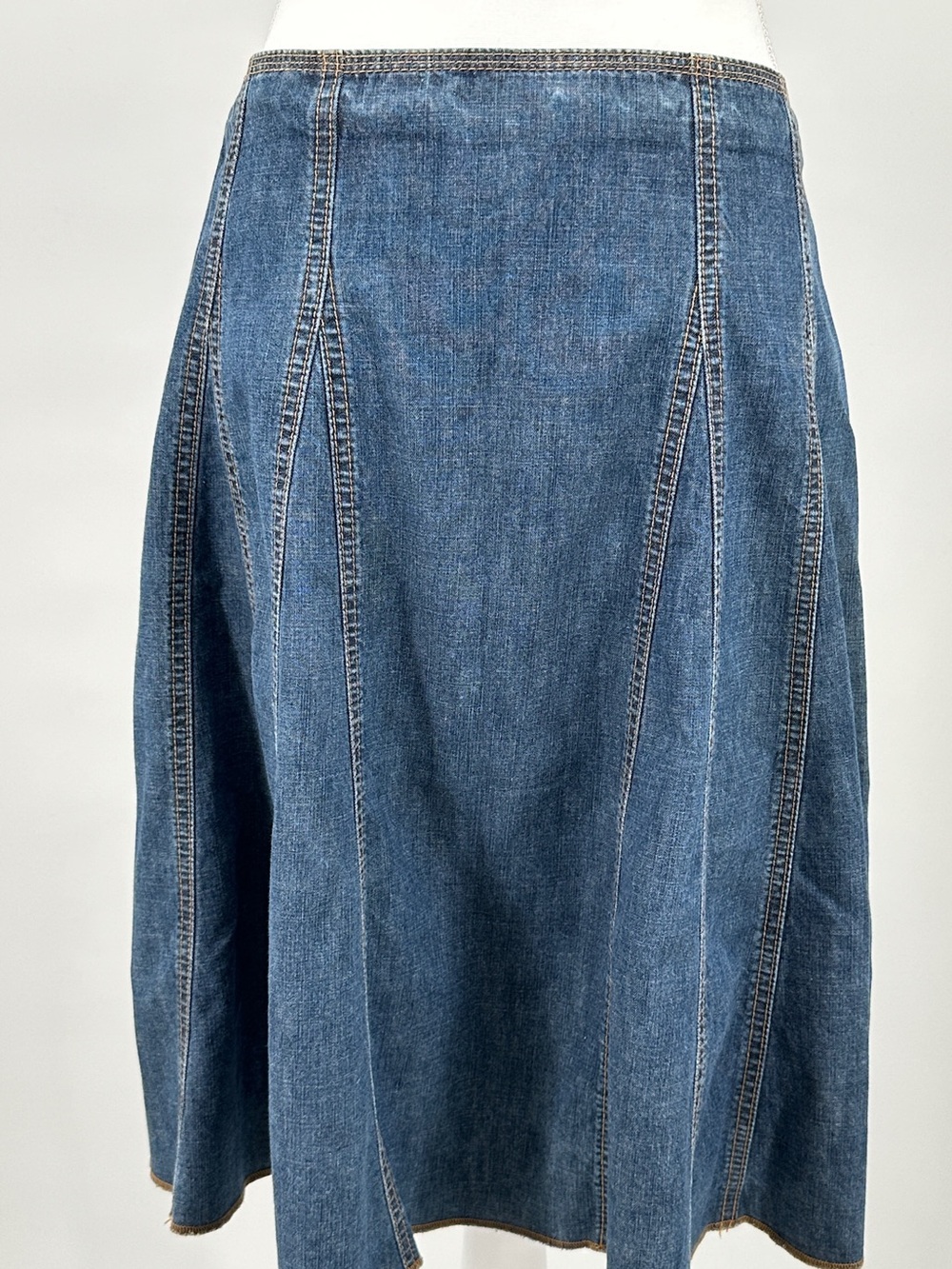 Gap Denim A-Line Midi Skirt Paneled Raw Edge Hem 100% Cotton Size 4 Y2K - Picture 10 of 10